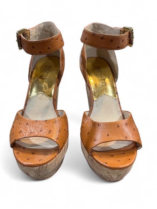 Michael Kors Shoes - Michael Kors Cognac Leather Platform Sandals with Ankle Strap